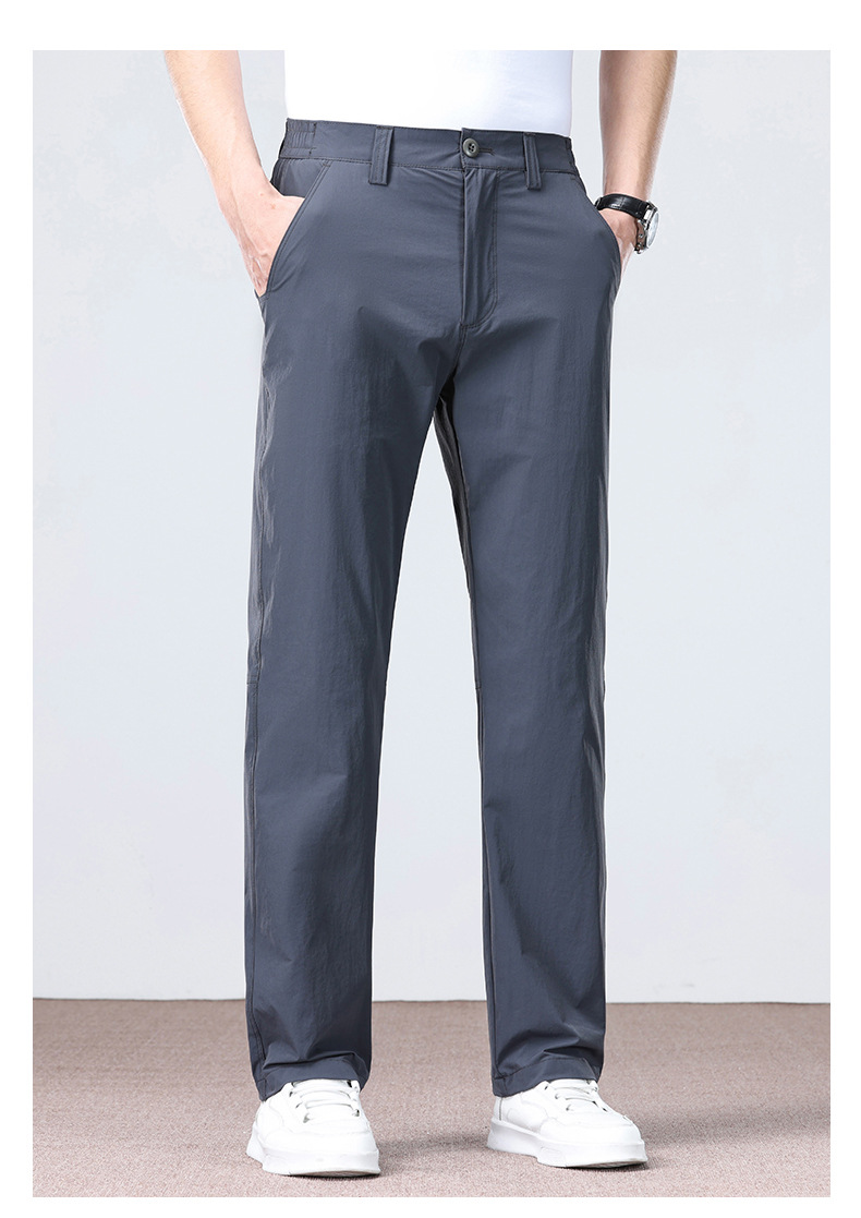 Men's Business Casual Pants Straight Leg Loose Fit High Stretch Ice Silk Wrinkle Resistant Summer Trousers