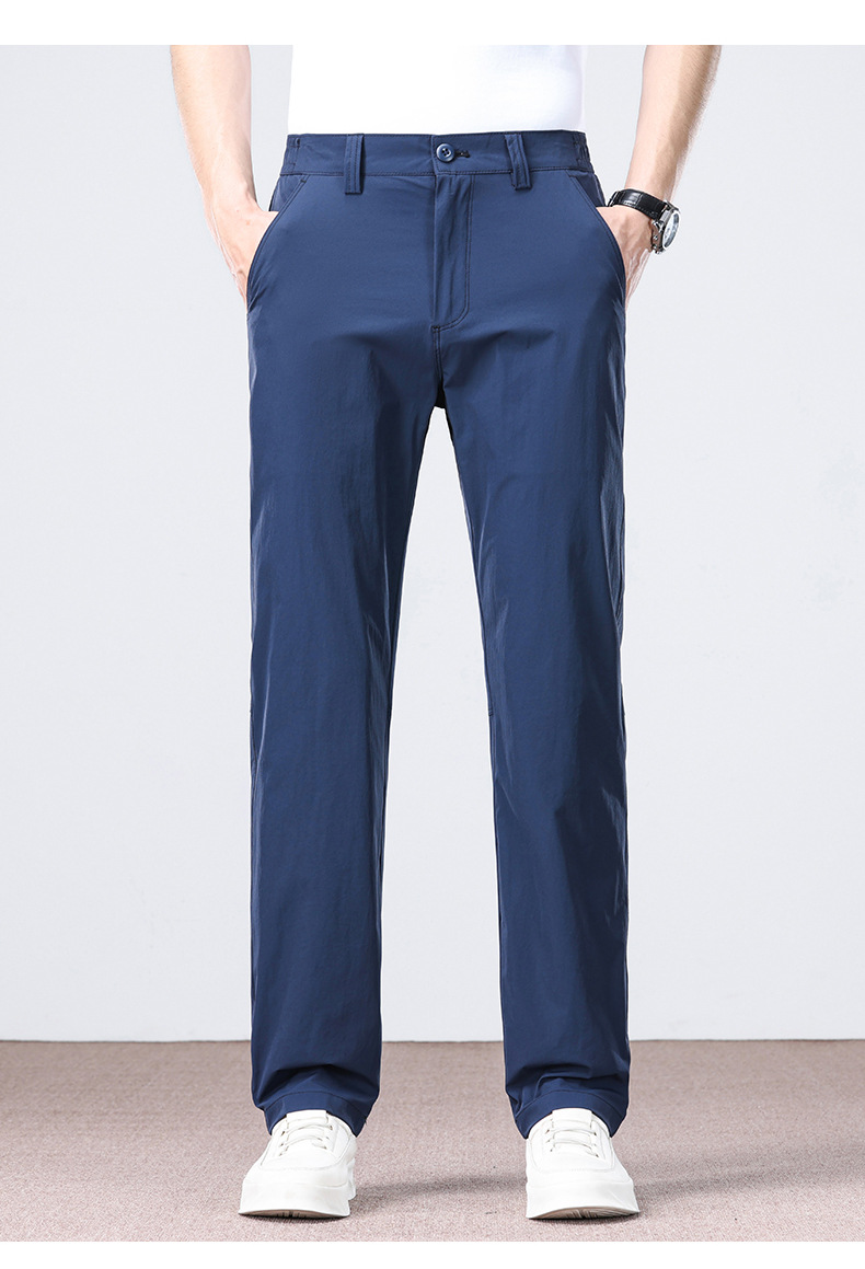 Men's Business Casual Pants Straight Leg Loose Fit High Stretch Ice Silk Wrinkle Resistant Summer Trousers