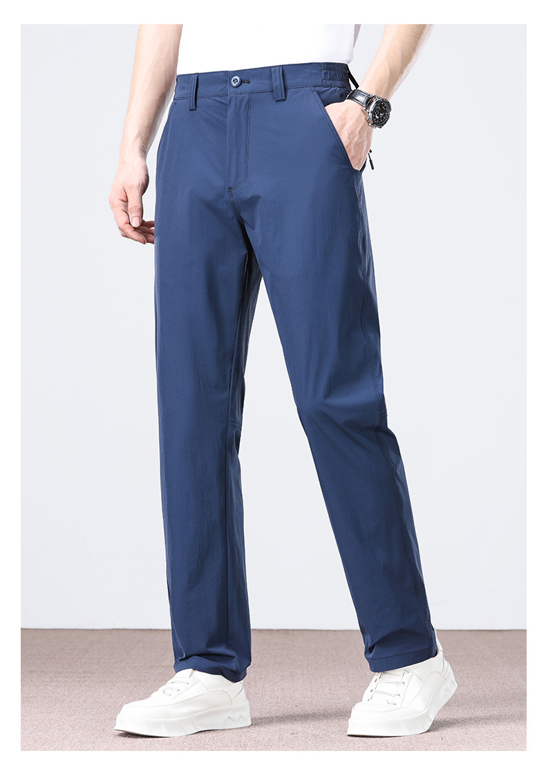 Men's Business Casual Pants Straight Leg Loose Fit High Stretch Ice Silk Wrinkle Resistant Summer Trousers