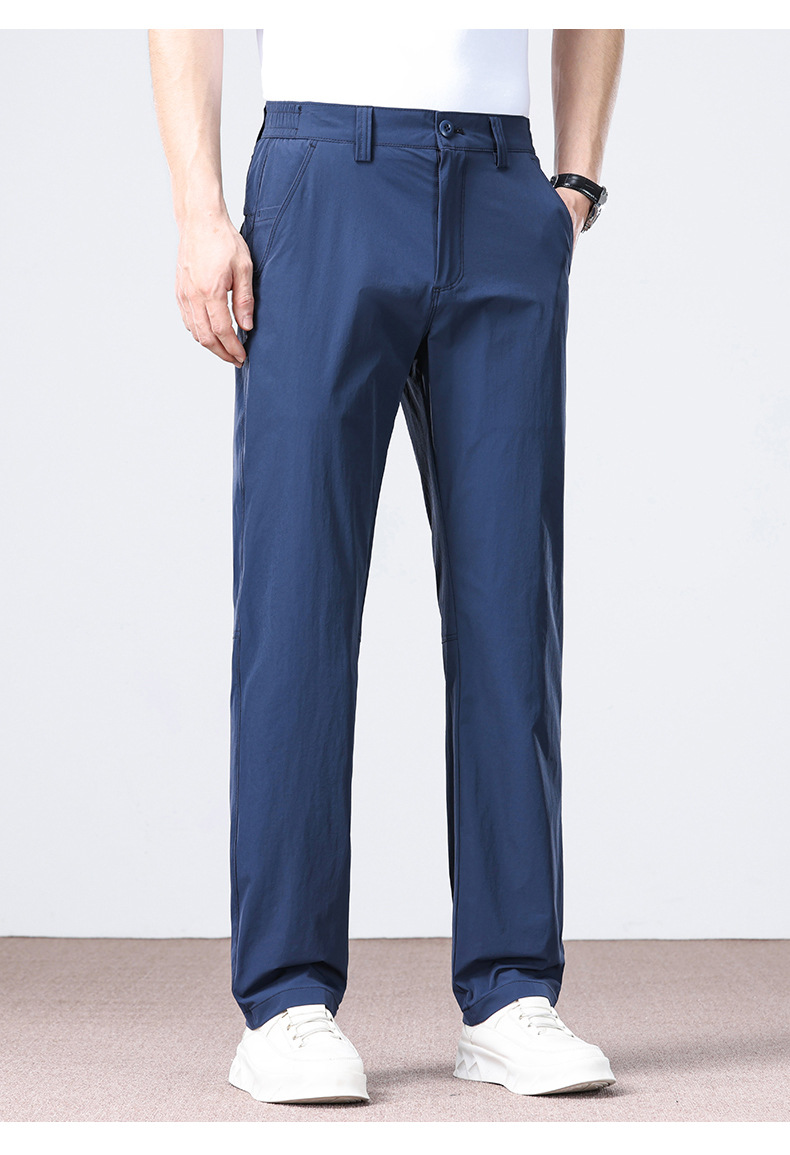 Men's Business Casual Pants Straight Leg Loose Fit High Stretch Ice Silk Wrinkle Resistant Summer Trousers
