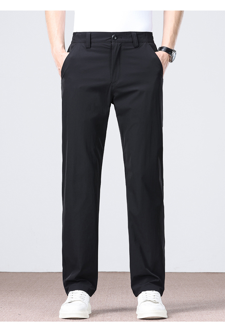 Men's Business Casual Pants Straight Leg Loose Fit High Stretch Ice Silk Wrinkle Resistant Summer Trousers