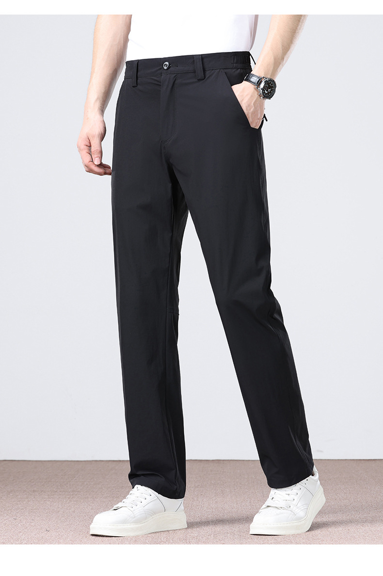 Men's Business Casual Pants Straight Leg Loose Fit High Stretch Ice Silk Wrinkle Resistant Summer Trousers