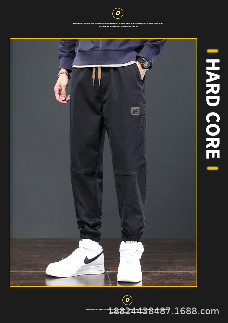 Men's Loose Fit Cargo Pants with Drawstring Cuffs, Plaid Cotton Casual Work Trousers for Spring and Autumn