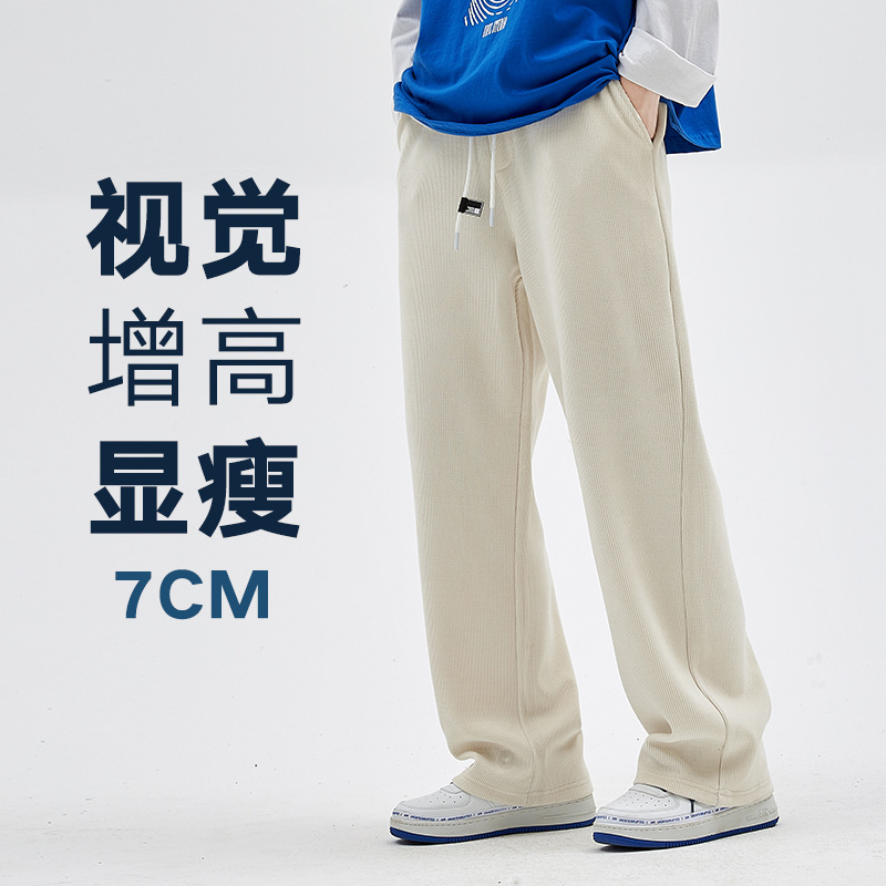 Men's Loose Straight Leg Sweatpants, Thick Cotton Velvet Casual Pants for Spring and Autumn