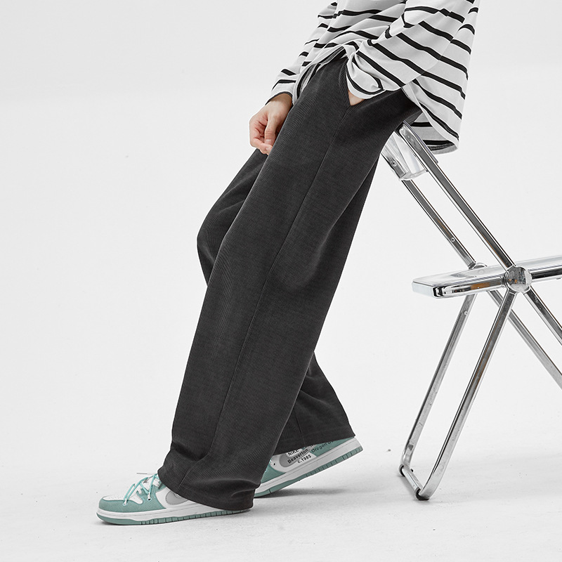 Men's Loose Straight Leg Sweatpants, Thick Cotton Velvet Casual Pants for Spring and Autumn