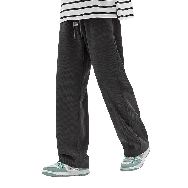 Men's Loose Straight Leg Sweatpants, Thick Cotton Velvet Casual Pants for Spring and Autumn