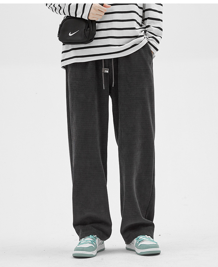 Men's Loose Straight Leg Sweatpants, Thick Cotton Velvet Casual Pants for Spring and Autumn