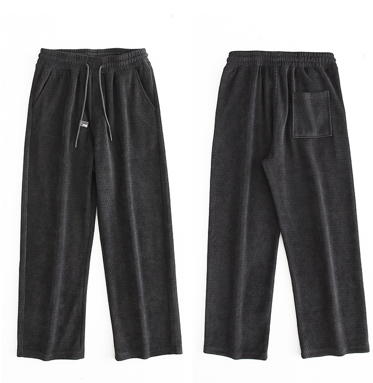 Men's Loose Straight Leg Sweatpants, Thick Cotton Velvet Casual Pants for Spring and Autumn