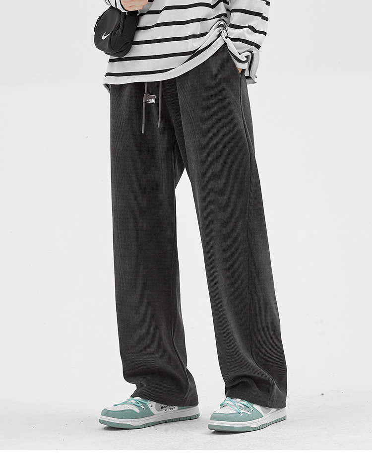 Men's Loose Straight Leg Sweatpants, Thick Cotton Velvet Casual Pants for Spring and Autumn