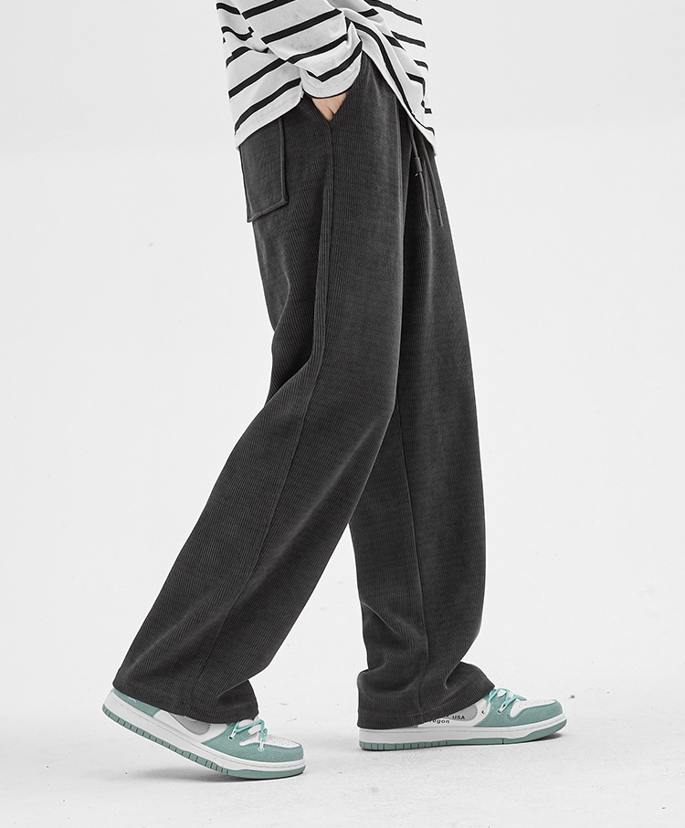 Men's Loose Straight Leg Sweatpants, Thick Cotton Velvet Casual Pants for Spring and Autumn