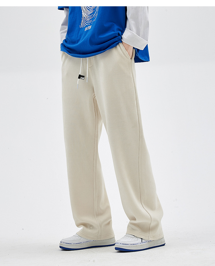 Men's Loose Straight Leg Sweatpants, Thick Cotton Velvet Casual Pants for Spring and Autumn