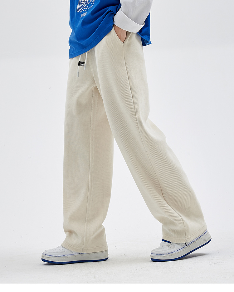 Men's Loose Straight Leg Sweatpants, Thick Cotton Velvet Casual Pants for Spring and Autumn