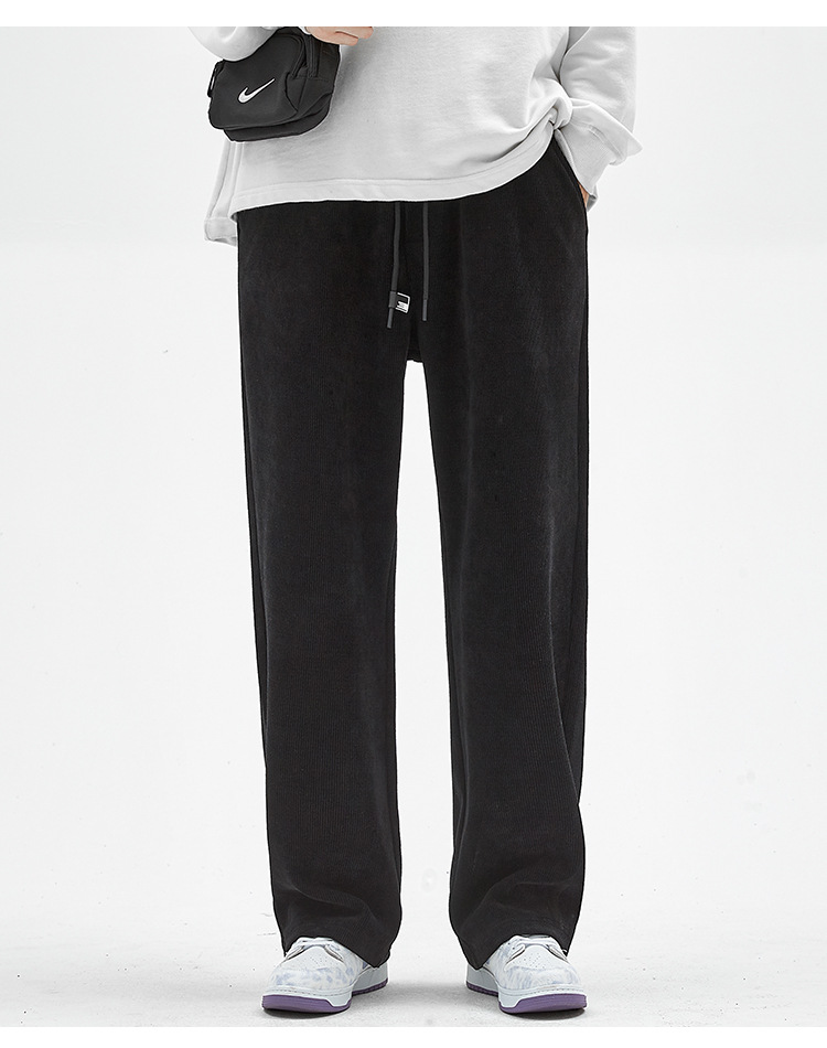 Men's Loose Straight Leg Sweatpants, Thick Cotton Velvet Casual Pants for Spring and Autumn