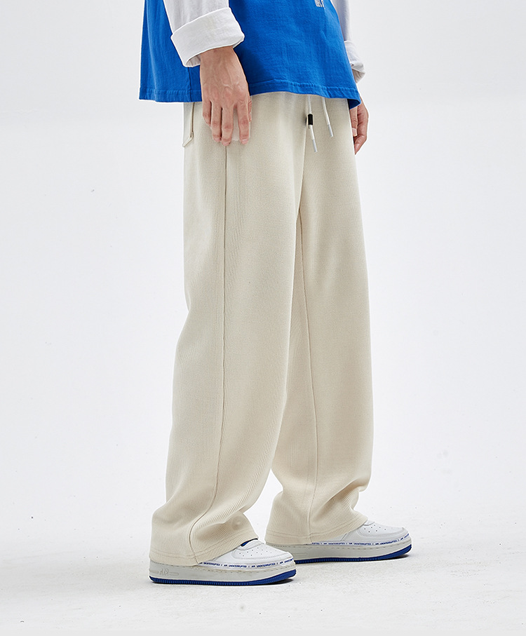 Men's Loose Straight Leg Sweatpants, Thick Cotton Velvet Casual Pants for Spring and Autumn