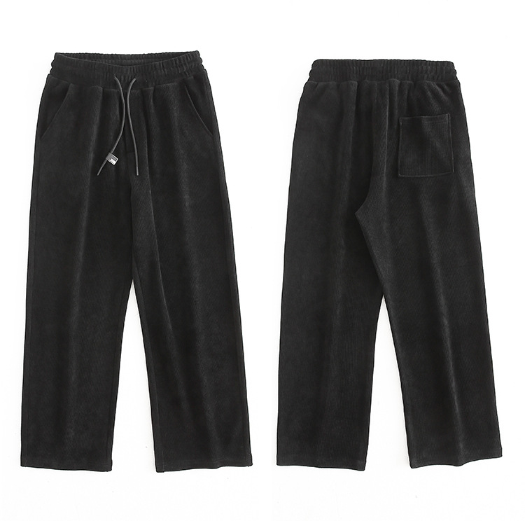 Men's Loose Straight Leg Sweatpants, Thick Cotton Velvet Casual Pants for Spring and Autumn