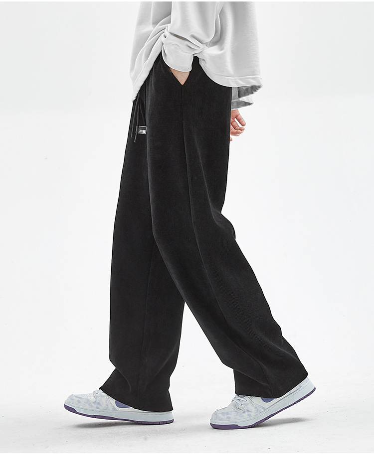 Men's Loose Straight Leg Sweatpants, Thick Cotton Velvet Casual Pants for Spring and Autumn
