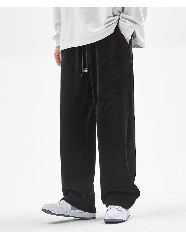 Men's Loose Straight Leg Sweatpants, Thick Cotton Velvet Casual Pants for Spring and Autumn