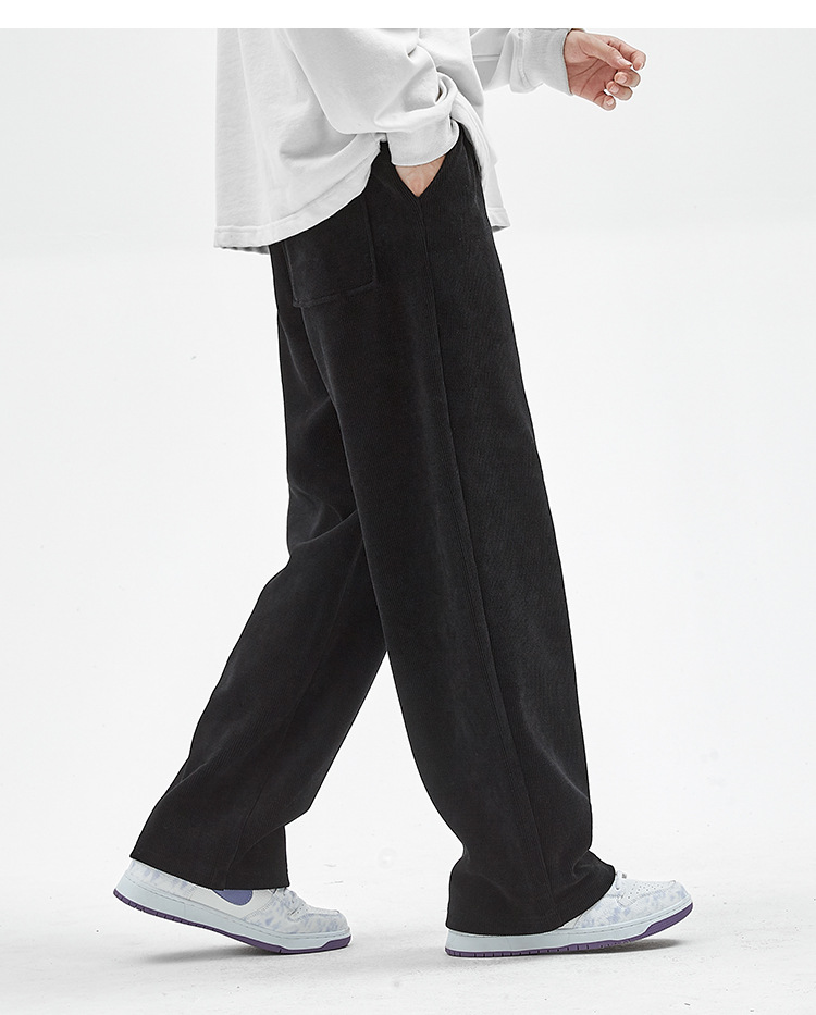 Men's Loose Straight Leg Sweatpants, Thick Cotton Velvet Casual Pants for Spring and Autumn