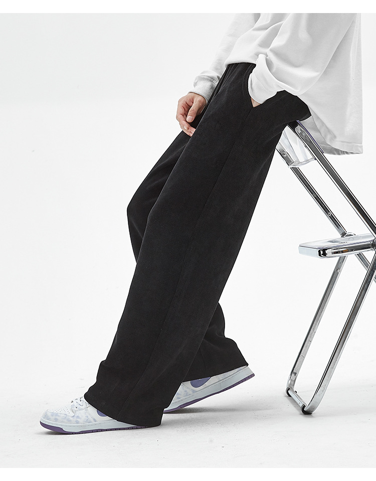 Men's Loose Straight Leg Sweatpants, Thick Cotton Velvet Casual Pants for Spring and Autumn