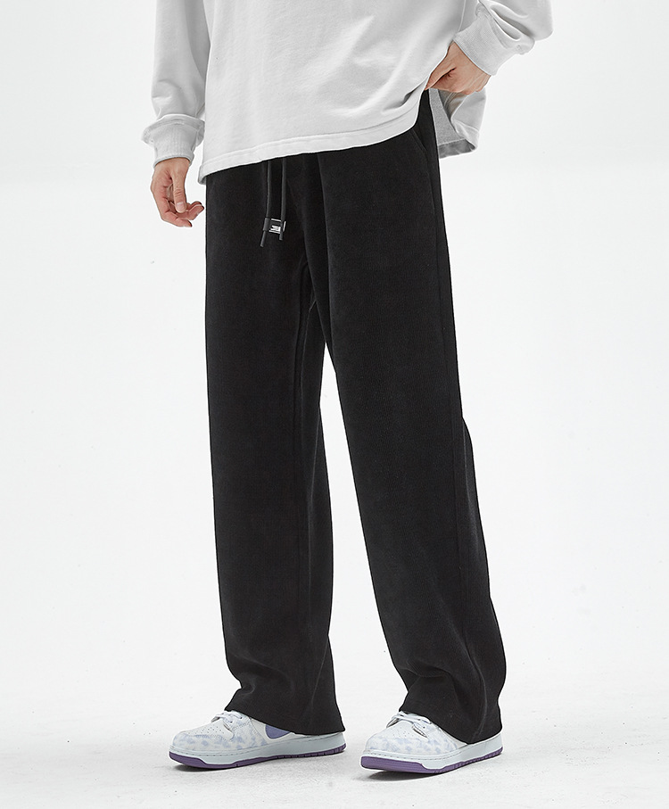 Men's Loose Straight Leg Sweatpants, Thick Cotton Velvet Casual Pants for Spring and Autumn
