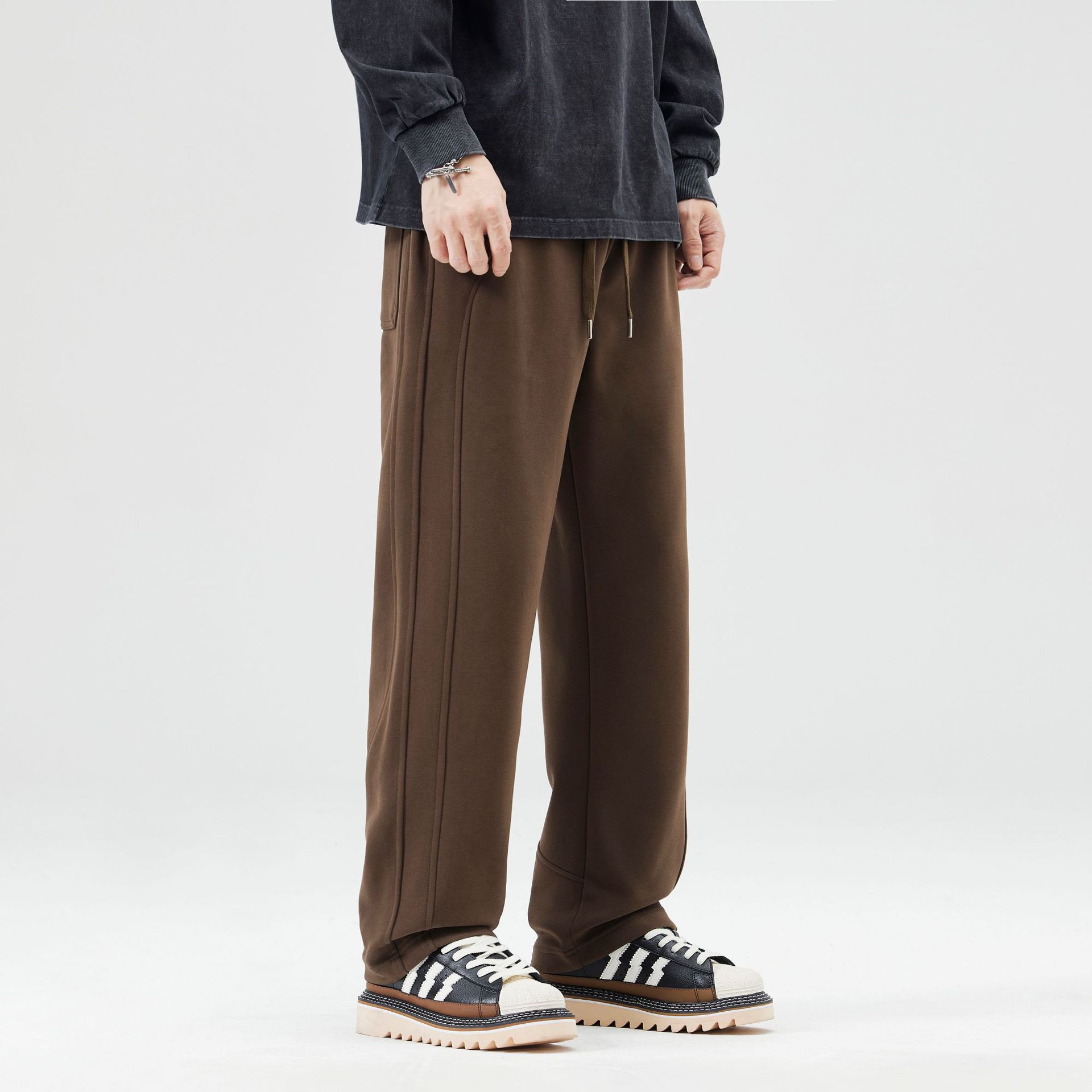 KUKULUKY Men's Thick Straight Leg Casual Pants Loose Fit Solid Color Cotton Blend Trousers for Fall Winter