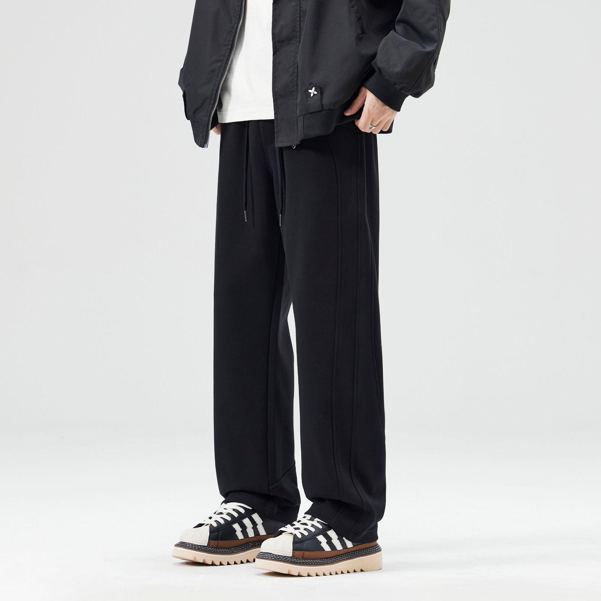 KUKULUKY Men's Thick Straight Leg Casual Pants Loose Fit Solid Color Cotton Blend Trousers for Fall Winter