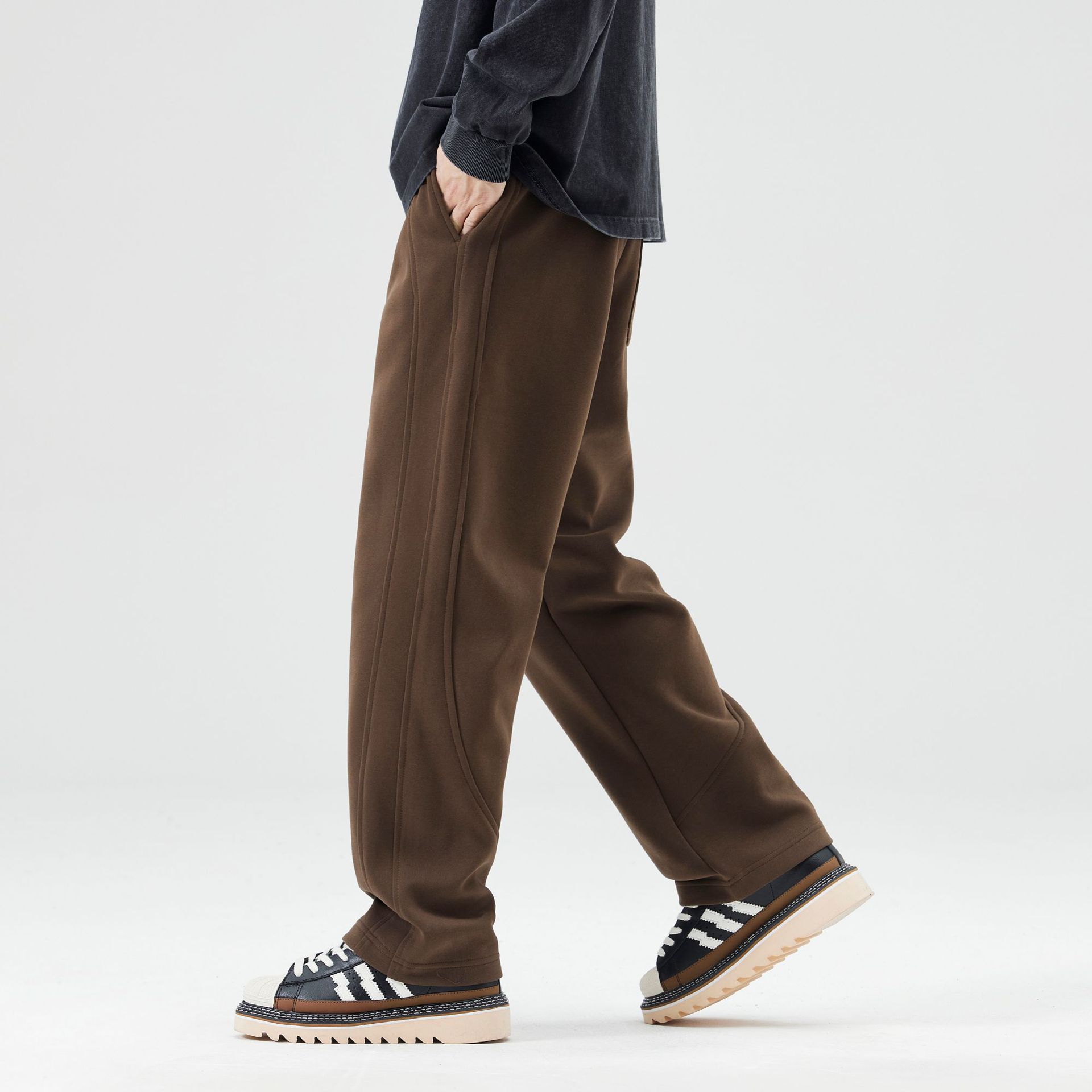 KUKULUKY Men's Thick Straight Leg Casual Pants Loose Fit Solid Color Cotton Blend Trousers for Fall Winter