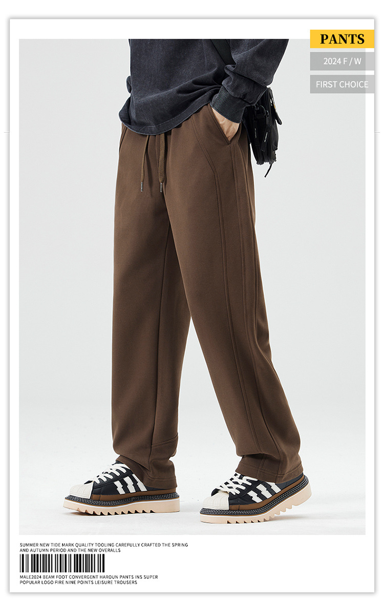KUKULUKY Men's Thick Straight Leg Casual Pants Loose Fit Solid Color Cotton Blend Trousers for Fall Winter
