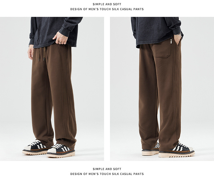 KUKULUKY Men's Thick Straight Leg Casual Pants Loose Fit Solid Color Cotton Blend Trousers for Fall Winter