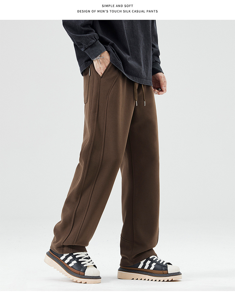 KUKULUKY Men's Thick Straight Leg Casual Pants Loose Fit Solid Color Cotton Blend Trousers for Fall Winter