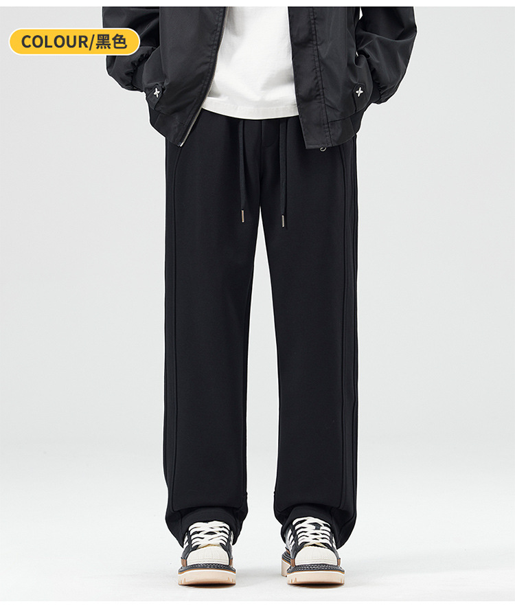 KUKULUKY Men's Thick Straight Leg Casual Pants Loose Fit Solid Color Cotton Blend Trousers for Fall Winter
