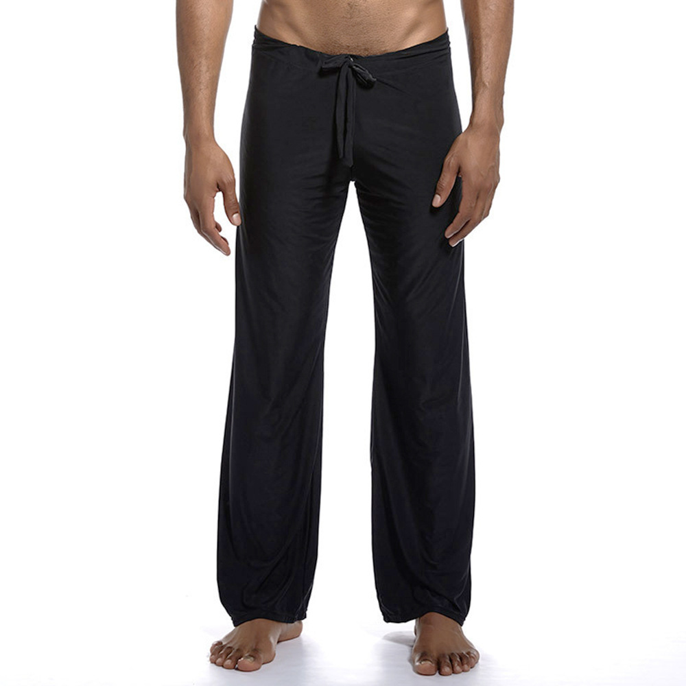 Men's Nylon Ice Silk Loose Lounge Pants, Plus Size Solid Color Drawstring Casual Trousers, Breathable High Stretch