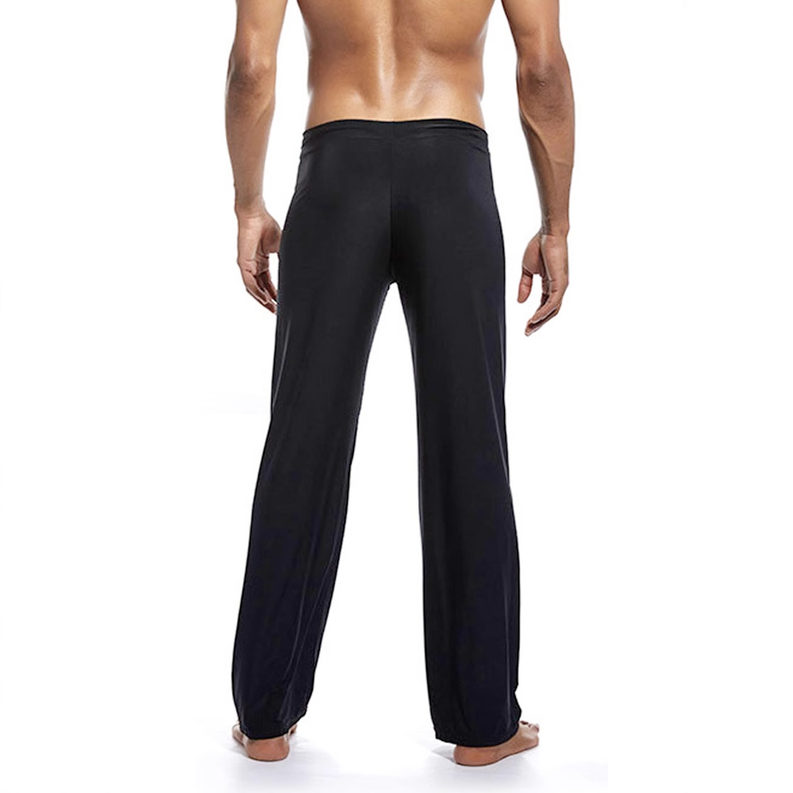 Men's Nylon Ice Silk Loose Lounge Pants, Plus Size Solid Color Drawstring Casual Trousers, Breathable High Stretch