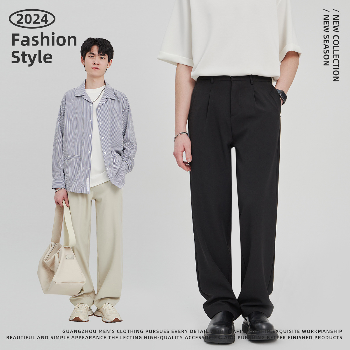 APOCRITA'S Men's Wrinkle-Resistant Straight Leg Casual Trousers, Solid Color Summer Pants