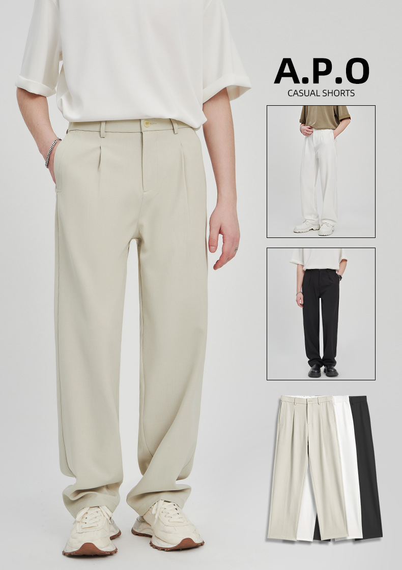 APOCRITA'S Men's Wrinkle-Resistant Straight Leg Casual Trousers, Solid Color Summer Pants