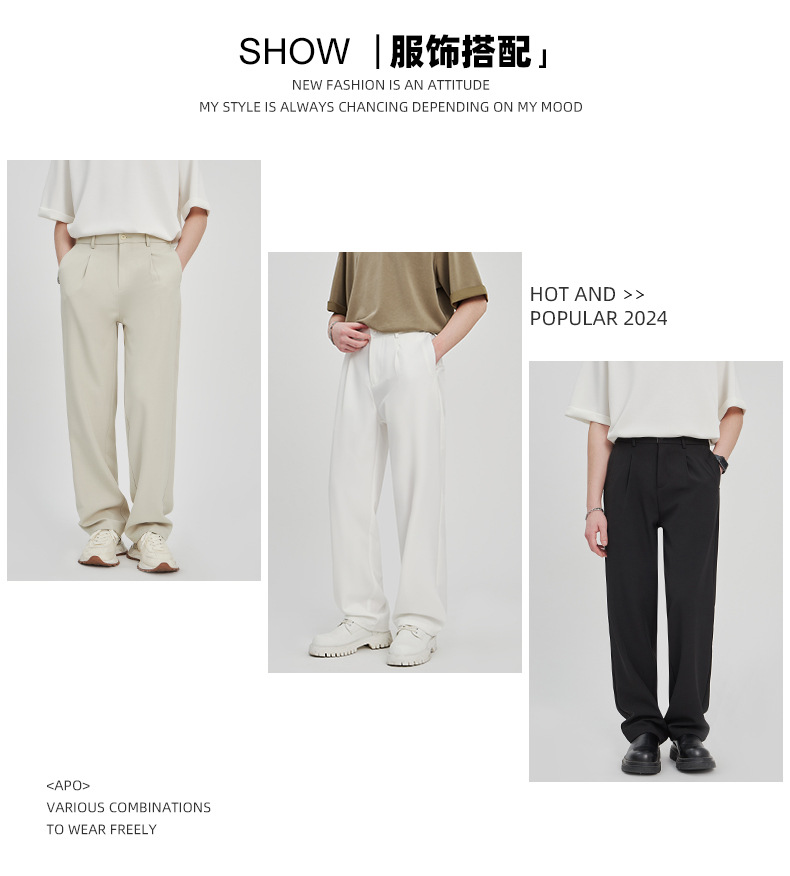 APOCRITA'S Men's Wrinkle-Resistant Straight Leg Casual Trousers, Solid Color Summer Pants