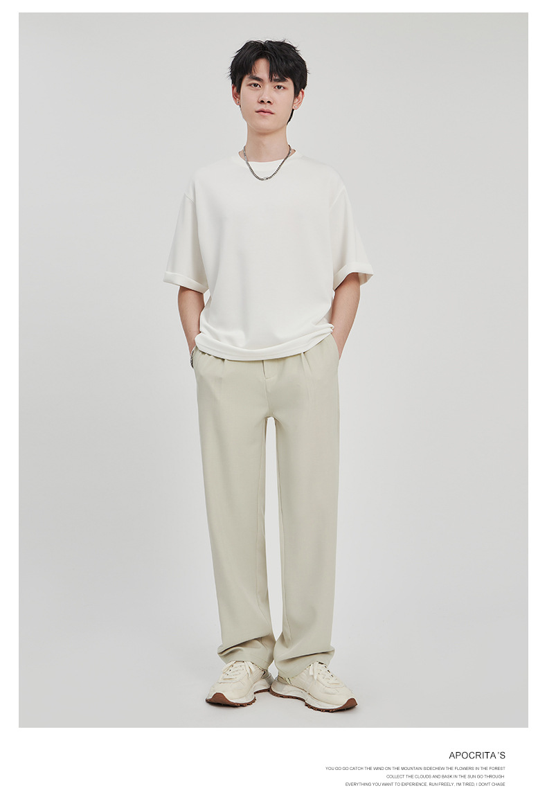 APOCRITA'S Men's Wrinkle-Resistant Straight Leg Casual Trousers, Solid Color Summer Pants