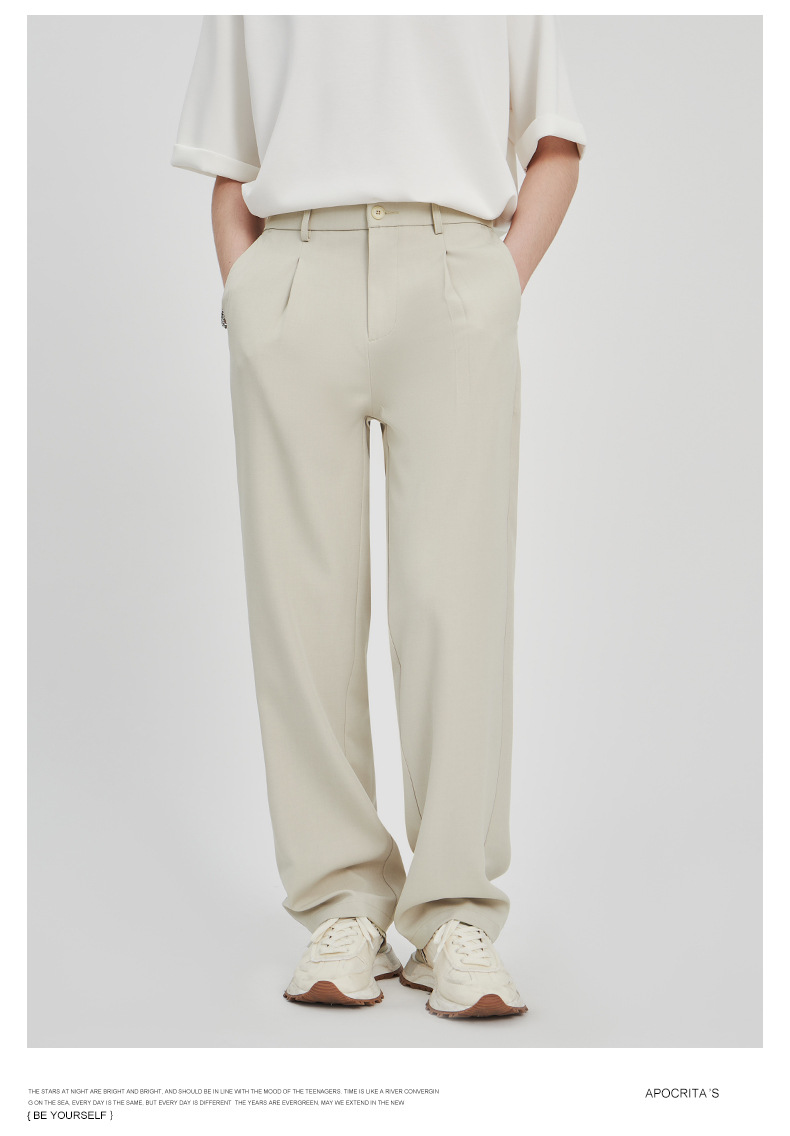 APOCRITA'S Men's Wrinkle-Resistant Straight Leg Casual Trousers, Solid Color Summer Pants