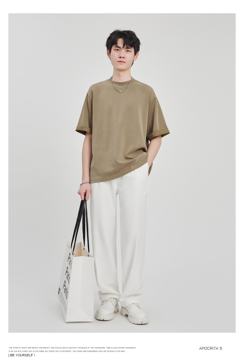 APOCRITA'S Men's Wrinkle-Resistant Straight Leg Casual Trousers, Solid Color Summer Pants