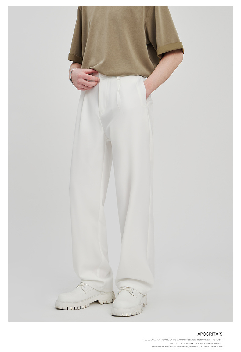 APOCRITA'S Men's Wrinkle-Resistant Straight Leg Casual Trousers, Solid Color Summer Pants