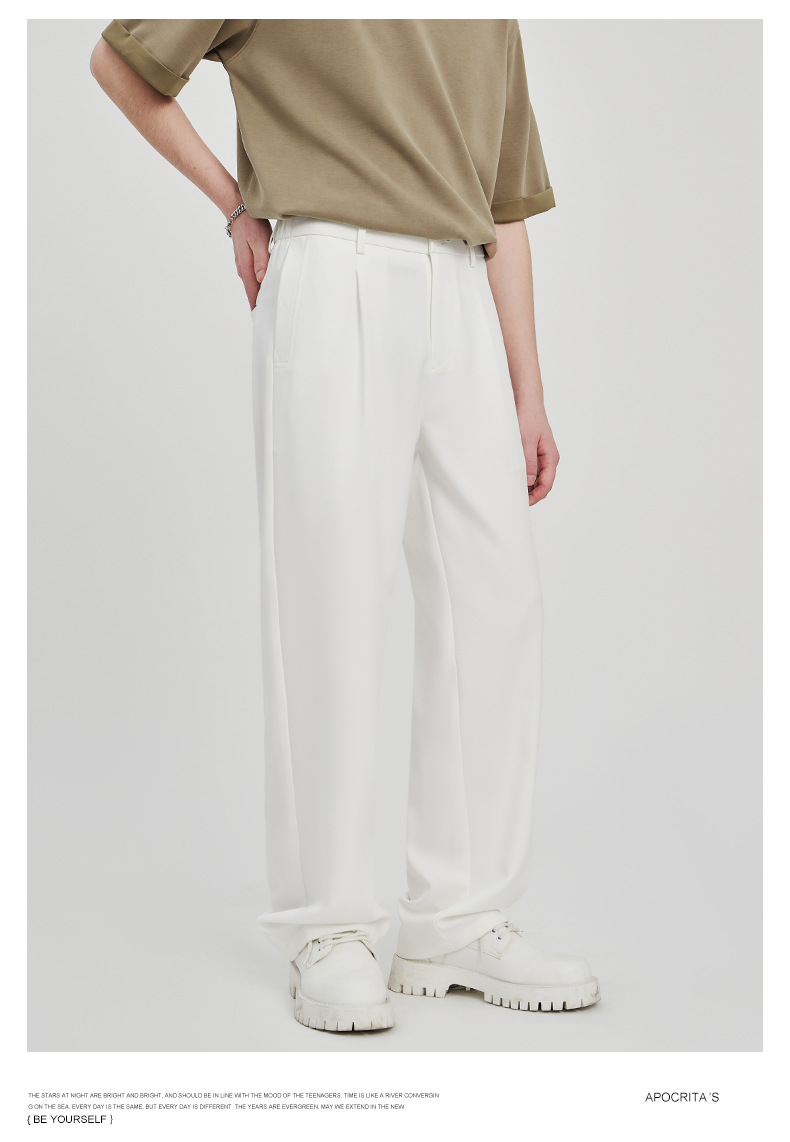 APOCRITA'S Men's Wrinkle-Resistant Straight Leg Casual Trousers, Solid Color Summer Pants