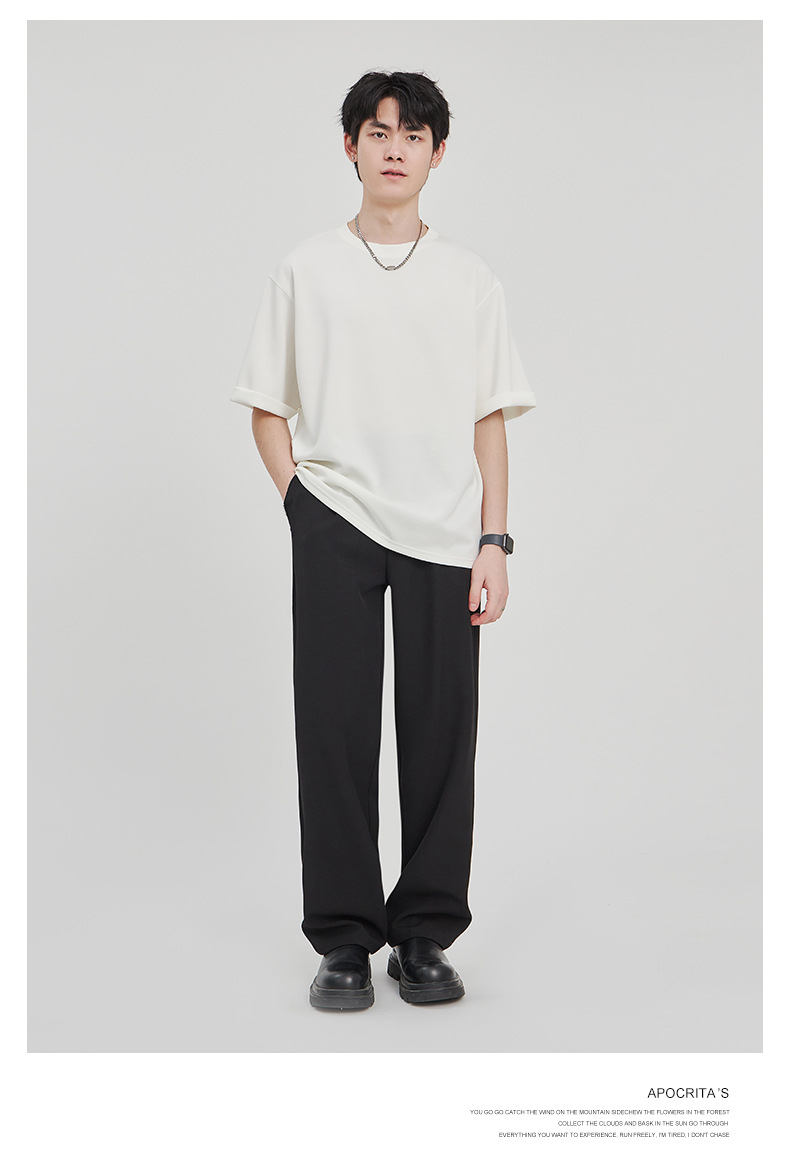 APOCRITA'S Men's Wrinkle-Resistant Straight Leg Casual Trousers, Solid Color Summer Pants