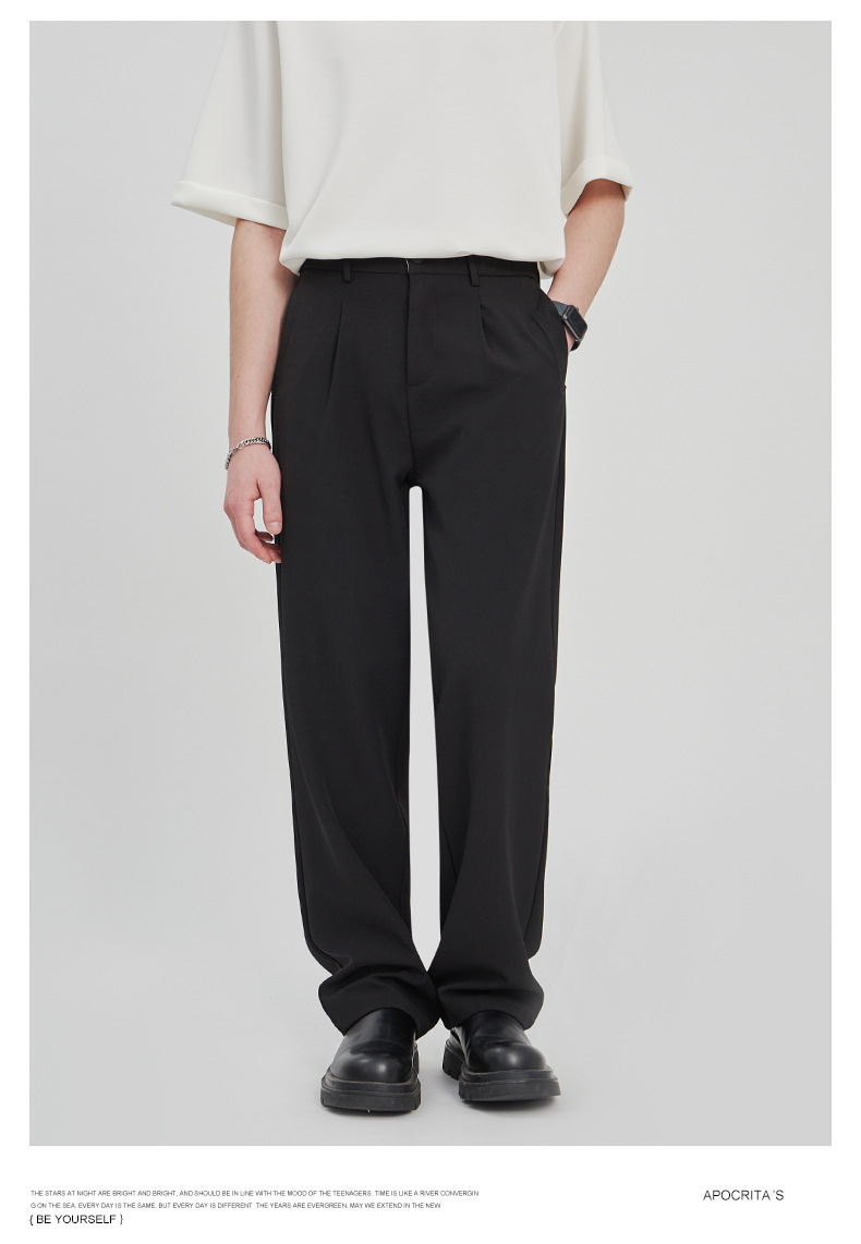 APOCRITA'S Men's Wrinkle-Resistant Straight Leg Casual Trousers, Solid Color Summer Pants