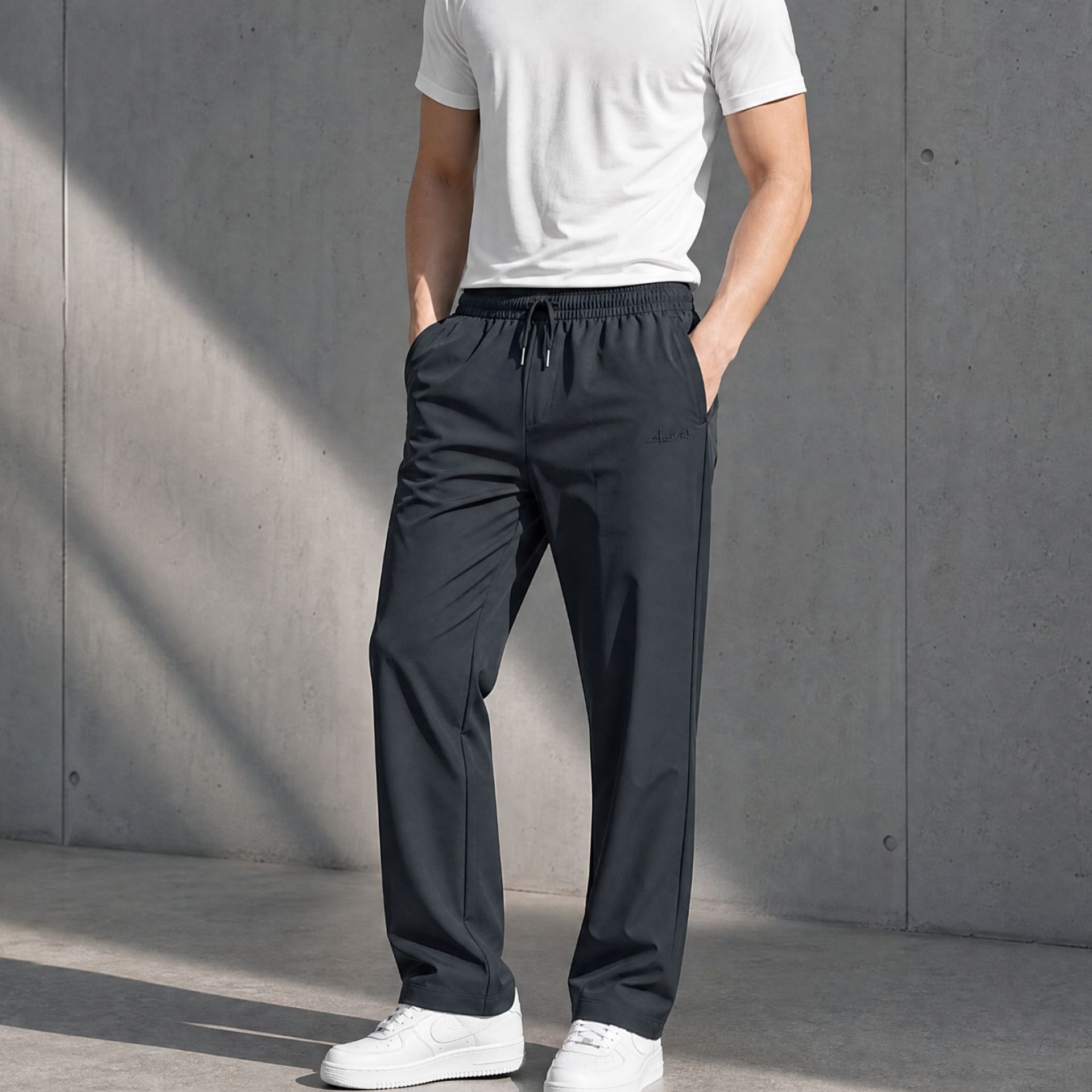 Men's Fleece Lined Straight Leg Sweatpants, High Waist Plus Size Quick Dry Joggers for Fall Casual Wear