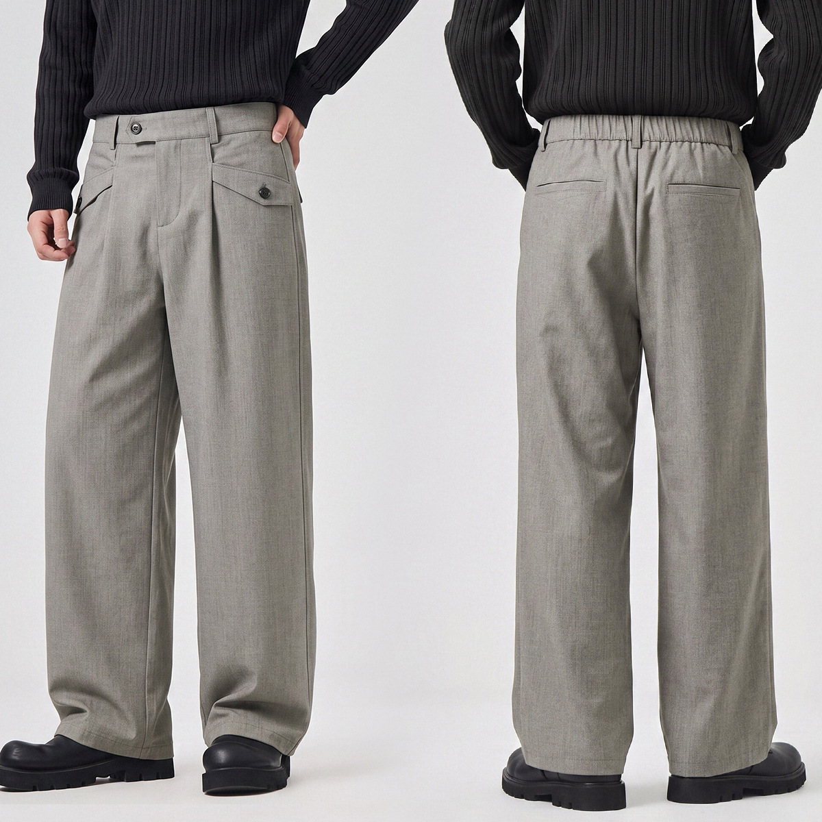 APOCRITA'S Men's Straight Leg Casual Pants Wool Blend Wrinkle Resistant Business Trousers