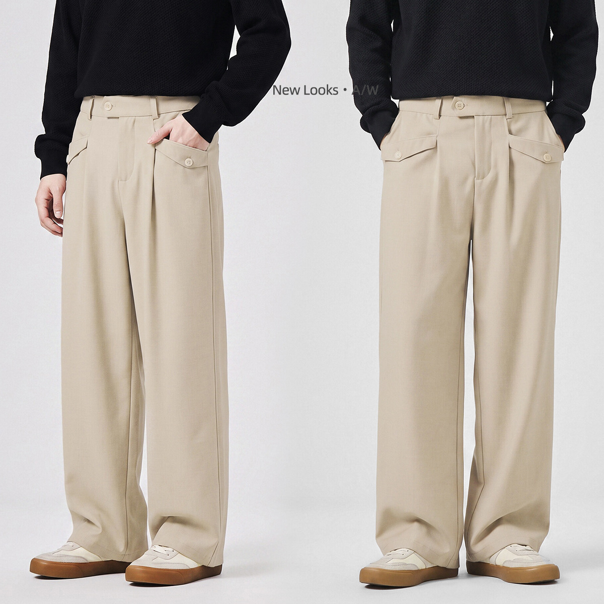 APOCRITA'S Men's Straight Leg Casual Pants Wool Blend Wrinkle Resistant Business Trousers