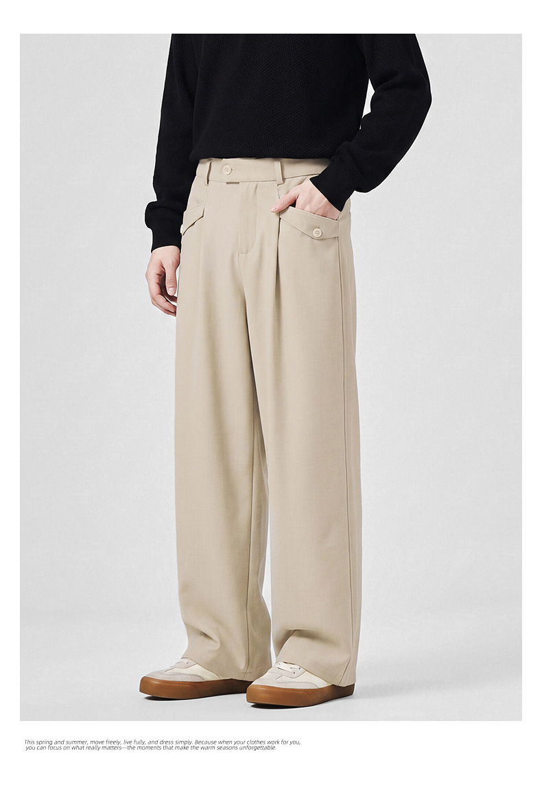 APOCRITA'S Men's Straight Leg Casual Pants Wool Blend Wrinkle Resistant Business Trousers