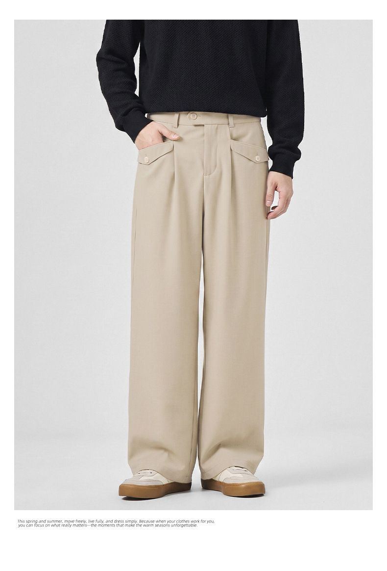 APOCRITA'S Men's Straight Leg Casual Pants Wool Blend Wrinkle Resistant Business Trousers