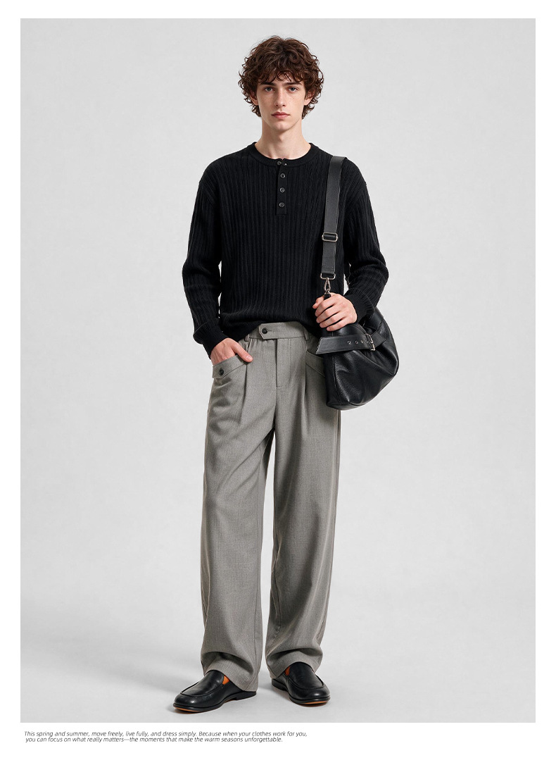APOCRITA'S Men's Straight Leg Casual Pants Wool Blend Wrinkle Resistant Business Trousers