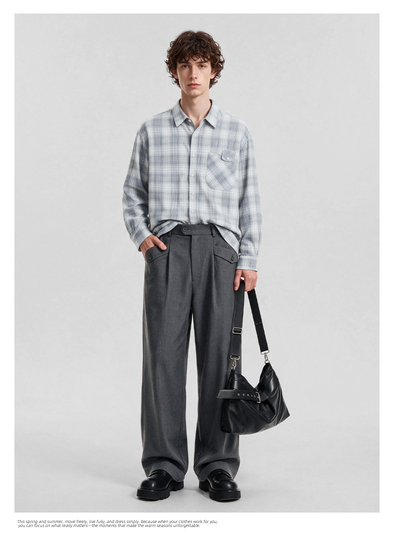 APOCRITA'S Men's Straight Leg Casual Pants Wool Blend Wrinkle Resistant Business Trousers